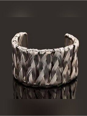 Braided Metal Cuff Bracelet in Silver Tone